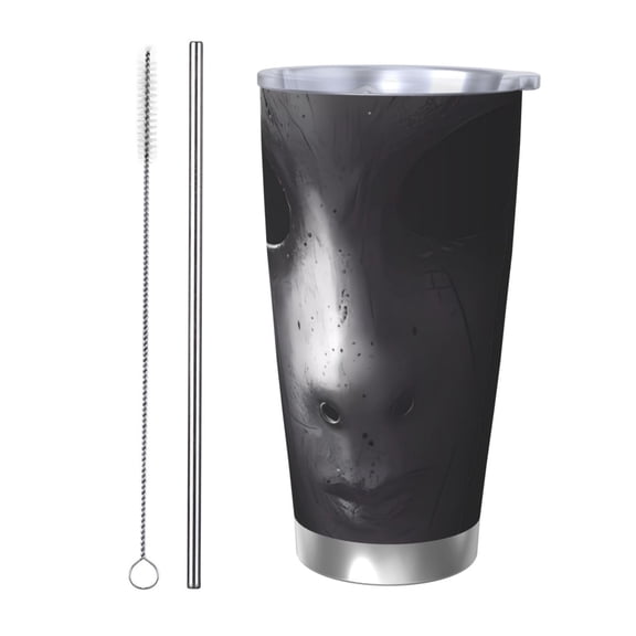 Picia Mystical Masked Figure Monochrome Pattern 20 oz Tumbler Stainless Steel Vacuum Insulated Coffee Ice Cup Double Wall Travel Flask Dual Lid Water Bottle, Eco-friendly Car Cup