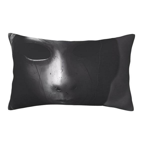 Picia Mystical Masked Figure Monochrome Pattern Plush Pillow Case – Soft and Cozy Cushion Cover, Hypoallergenic Throw Pillow Case for Home Decor-14"x20"