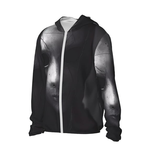 Picia Mystical Masked Figure Monochrome Women's Men's UPF 50  Sun Protection Hoodie Shirt Long Sleeve SPF Fishing Outdoor UV Hiking Lightweight Shirts-3X-Large