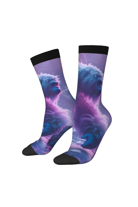 Mystical White gorilla Jungle Print Athletic Socks for Men & Women – Cushioned Moisture-Wicking Crew Socks for Sports, Running, and Training, Soft & Breathable Size 5-11