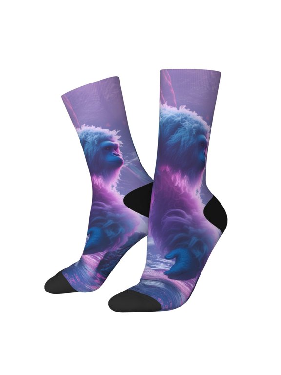 Mystical White gorilla Jungle Print Athletic Socks for Men & Women – Cushioned Moisture-Wicking Crew Socks for Sports, Running, and Training, Soft & Breathable Size 5-11