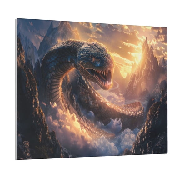 Picia Mythical Serpent Mountain Sunrise Pattern Decorative Picture – Unique Wall Art, Modern Canvas Print for Trendy Interiors (Horizontal)