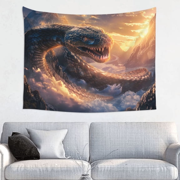 Picia Mythical Serpent Mountain Sunrise Pattern Tapestry-Tapestries for Bedroom Living Room Dorm(29x37")