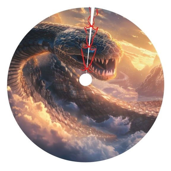 Picia Mythical Serpent Mountain Sunrise Print Christmas Tree Skirt , Christmas Tree Skirt Ornaments for Merry Christmas Holiday Party Decorations Indoor Outdoor-30"