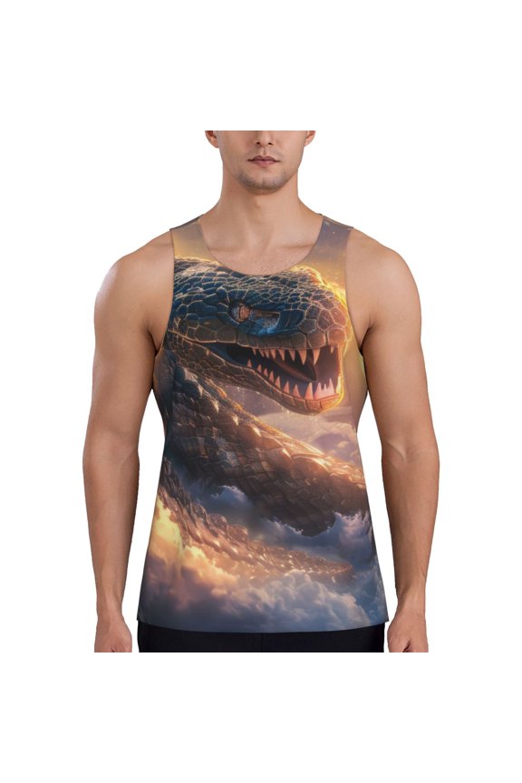Mythical Serpent Mountain Sunrise Printed Men’s Performance Tank, Men's Workout Tank Top Moisture-Wicking Tank Top Muscle tee, Breathable Workout Shirt-3X-Large
