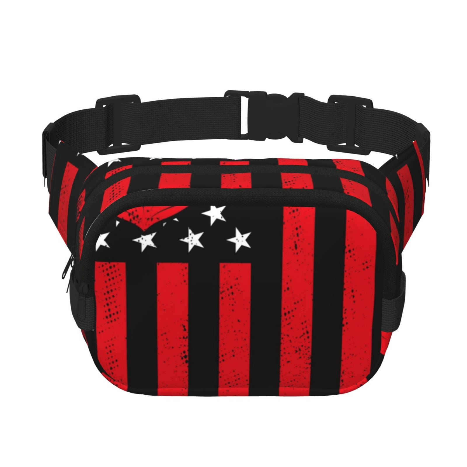 Picia Nautical American Flag Print Square Double-Layer Waist Bag Mini Adjustable Waist Belt Bag Exercise Running Travel Hiking