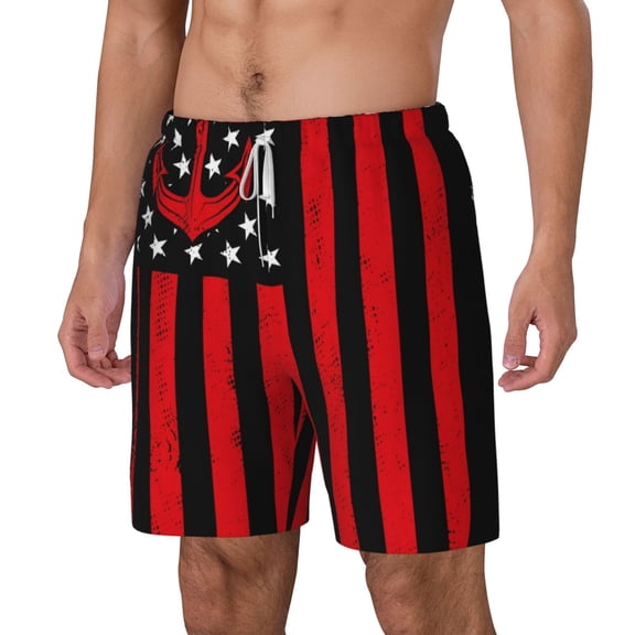 Picia Nautical American Flag pattern Mens Swim Trunks with Compression Liner Stretch Beach Shorts Quick Dry with Zipper Pockets No-Chafing Board Shorts-Medium