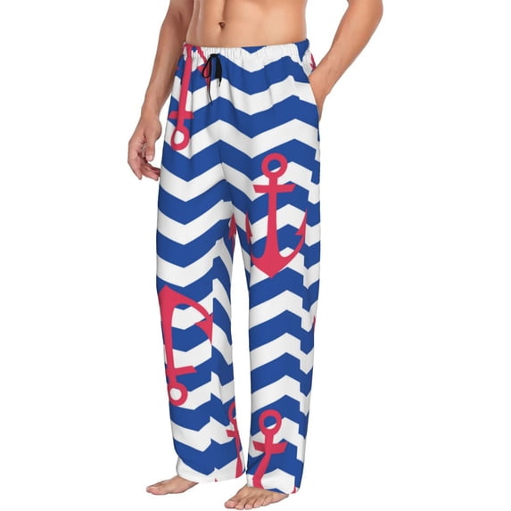 Picia Nautical Anchors Mens Soft Woven Cotton Elastic Waistband Sleep Pajama Pant Lounge Sleep Pant With Pockets And Drawstring-Large