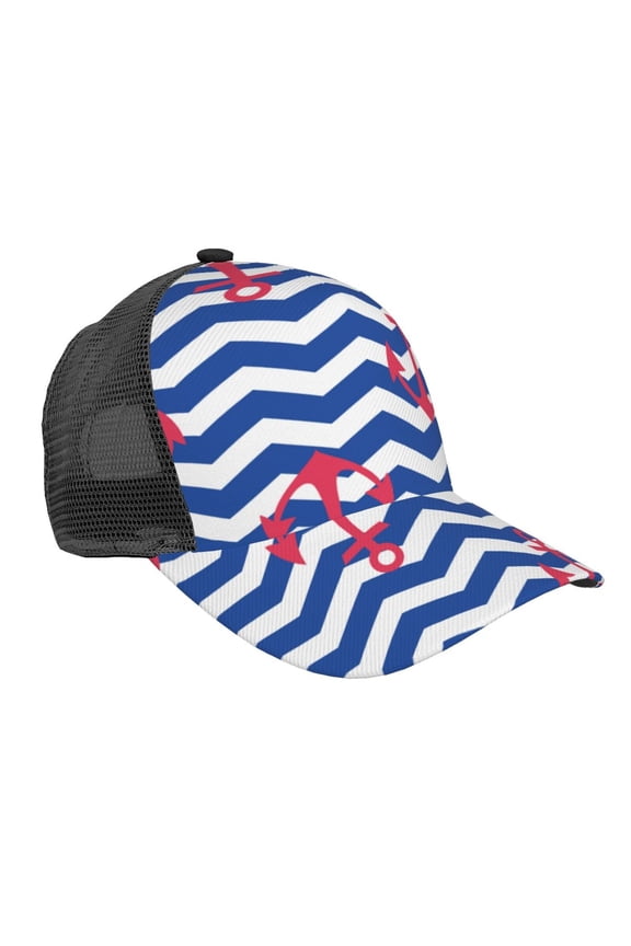 Nautical Anchors Pattern Trucker Hat,Baseball Cap,Sun Protection Cap,Stylish Headwear,Leisure Cap,Outdoor Sports Cap