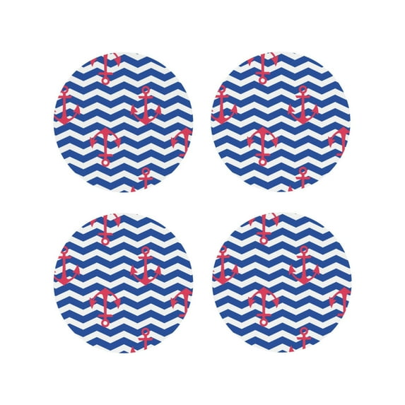 Picia Nautical Anchors Printed Leather Coasters for Drinks, 4" Drink Coasters Set of 4 for Tabletop Protection, Handmade Luxurious Home Décor and Housewarming Gift -Round Shape