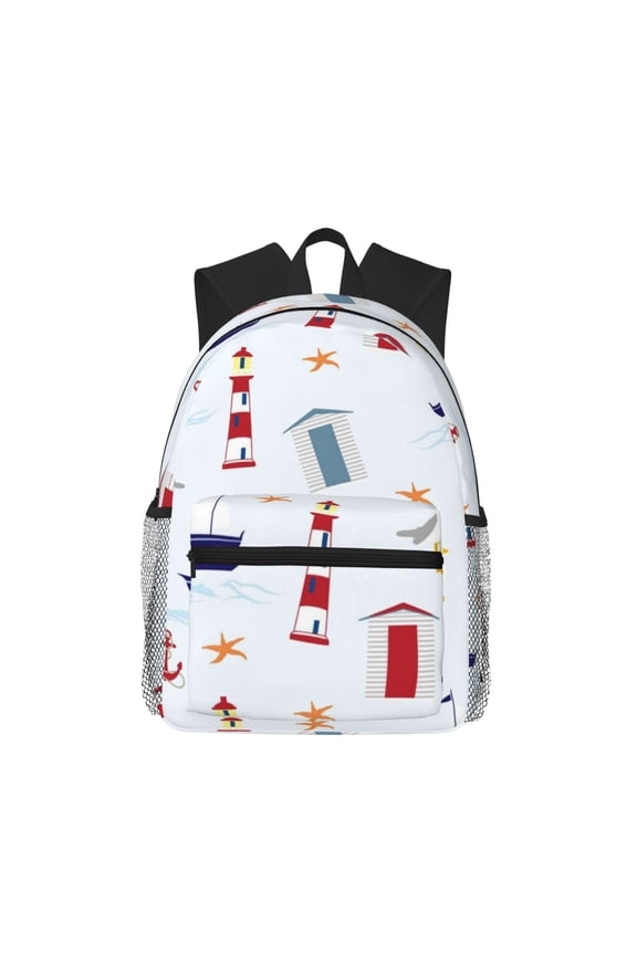 Nautical Lighthouse Sailboat Large Capacity Backpack Classic Style Backpack Casual Backpack Water-Resistant School Work Travel Outdoor Backpack
