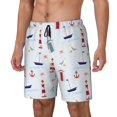 thumbnail image 1 of Picia Nautical Lighthouse Sailboat pattern Mens Swim Trunks with Compression Liner Stretch Beach Shorts Quick Dry with Zipper Pockets No-Chafing Board Shorts-, 1 of 9