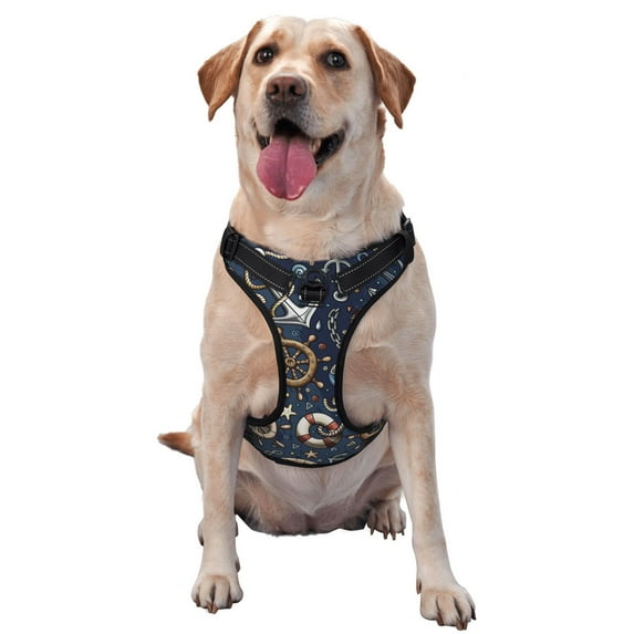 Picia Nautical No-Pull Dog Harness Reflective Front Clip Vest with Handle,Step-in Air Dog Harness,Adjustable 2 Metal Rings 4 Buckles,Easy to Put on & Take Off Small