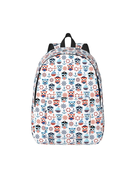 Nautical And Pirate Owls Printed Canvas Daypack - Stylish and Durable Vintage Compact Backpack - Class, Work, Travel, or Laptop Bookbag,Organized Compartments-Small