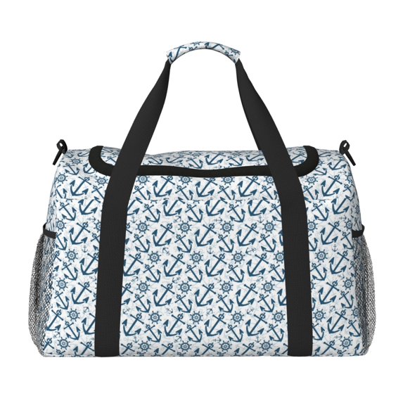 Picia Nautical Theme Anchors Print Travel Duffle Bag,Weekender Bags for Women with Shoe Compartment, Gym Duffel Bag with Wet Pocket, Hospital Bags for Labor and Delivery