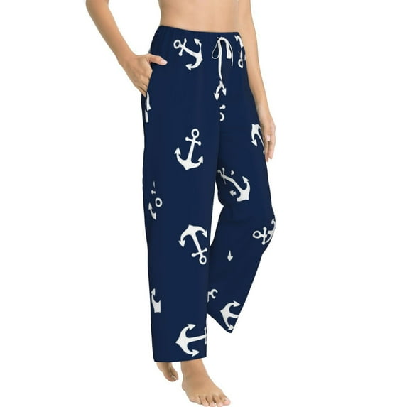 Picia Nautical Themed Simple Anchors Womens Soft Woven Cotton Elastic Waistband Sleep Pajama Pant Lounge Sleep Pant With Pockets And Drawstring-Small