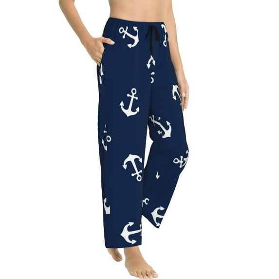 Picia Nautical Themed Simple Anchors Womens Soft Woven Cotton Elastic Waistband Sleep Pajama Pant Lounge Sleep Pant With Pockets And Drawstring-Small