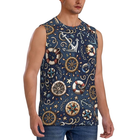 Picia Nautical mens Cotton Tank Undershirts , Moisture-wicking Ribbed Tanks, Lightweight Cotton Tank Undershirts-Medium