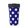 thumbnail image 1 of Picia Navy And White Polka Dot Pattern 500ml Carry Insulated Coffee Mug, Stainless Steel Travel Mug with Hidden Handle, Leak-Proof for Car, Office, Home, and Outdoor Use, 1 of 8