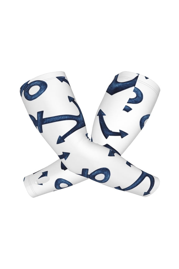 Navy Blue Anchor Arm Sleeves for Men and Women - Tattoo Cover Up UPF 50+ Cooling Sports Sleeve for Basketball Golf Football-One Size