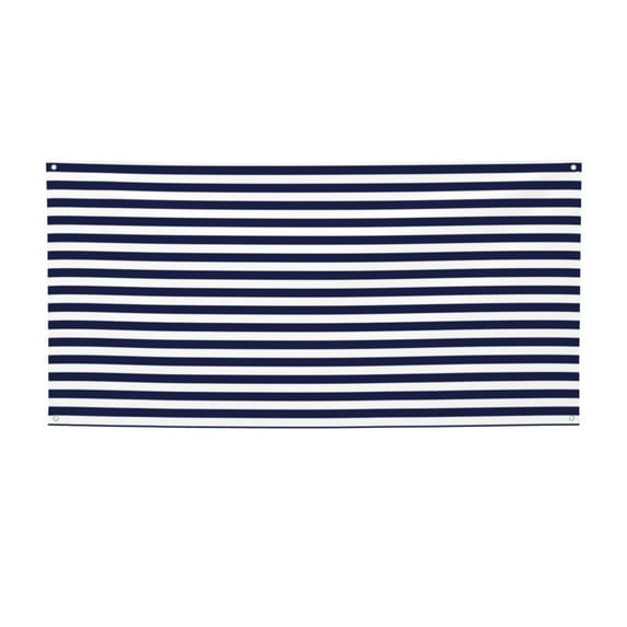 Picia Navy Blue And White Stripes Pattern Party Banner, Festive Decoration, Holiday Banner, Celebration Decor, Event Banner, Reusable Party Banner-Medium