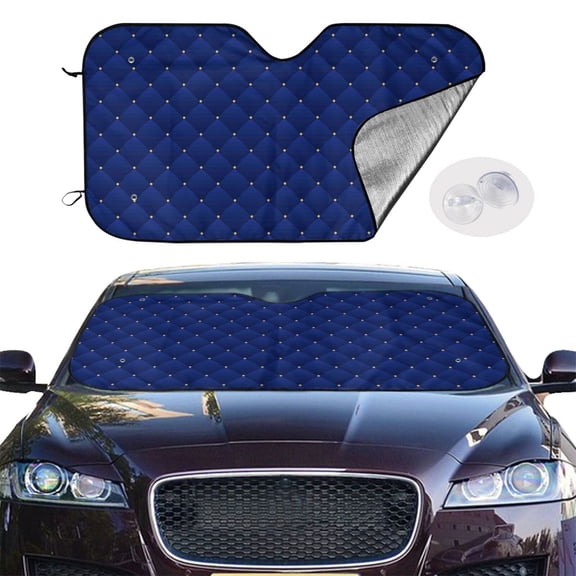 Picia Navy Blue Curved Windshield Sunshade Accordion Folding Style Auto Shade for Car Truck SUV Van Blocks UV Ray Sun Visor Protector -Medium