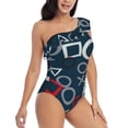 thumbnail image 1 of Picia Navy Blue Geometric Pattern Women's One Piece Swimsuits,One Shoulder Swimwear Asymmetric ,Ruffle Monokinis Bathing Suits,High Waisted Flattering Bathing Suits-, 1 of 8