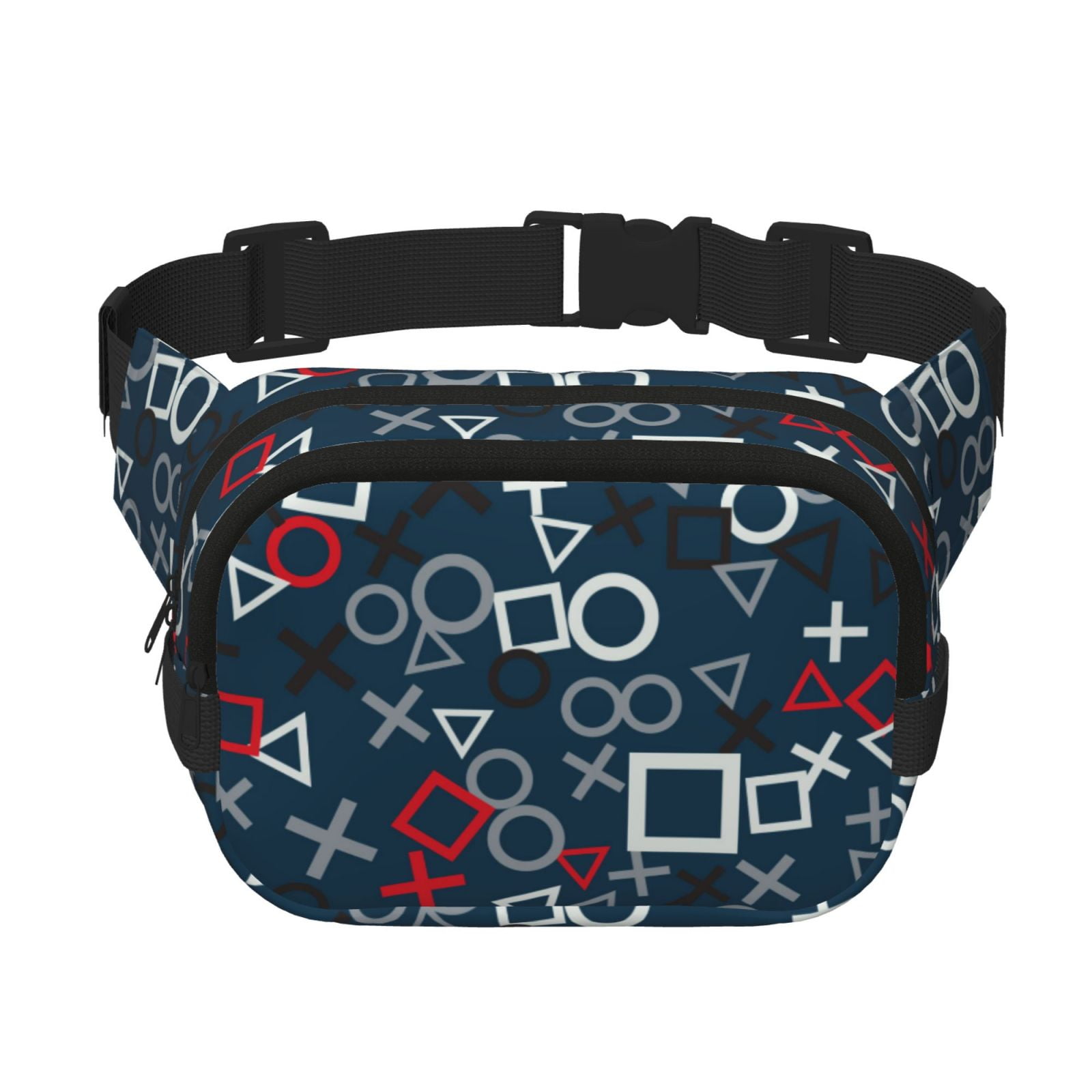 Picia Navy Blue Geometric Print Square Double-Layer Waist Bag Mini Adjustable Waist Belt Bag Exercise Running Travel Hiking