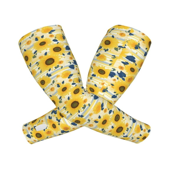Picia Navy Blue Leaf Sunflower Arm Sleeves for Men and Women - Tattoo Cover Up UPF 50+ Cooling Sports Sleeve for Basketball Golf Football-One Size