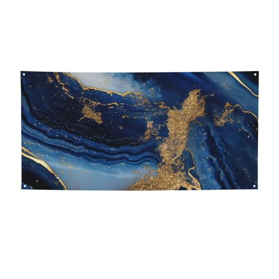 Picia Navy Blue Marble Pattern Party Banner, Festive Decoration, Holiday Banner, Celebration Decor, Event Banner, Reusable Party Banner-Small