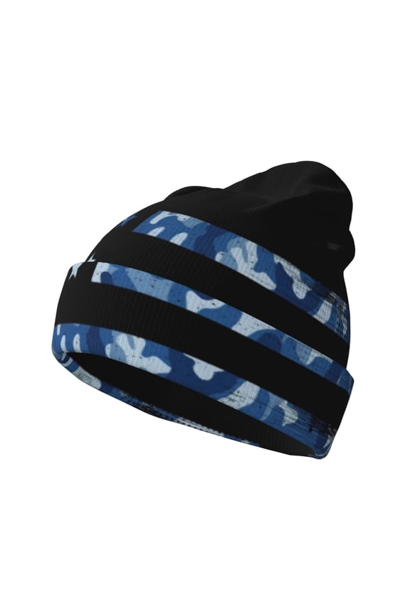 Navy Camouflage American Flag Pattern Knitted Beanie Hat for Men and Women , Unisex Winter Warm Stretchy Knit Cap Thick Fisherman Beanies Cuffed Plain Skull Caps