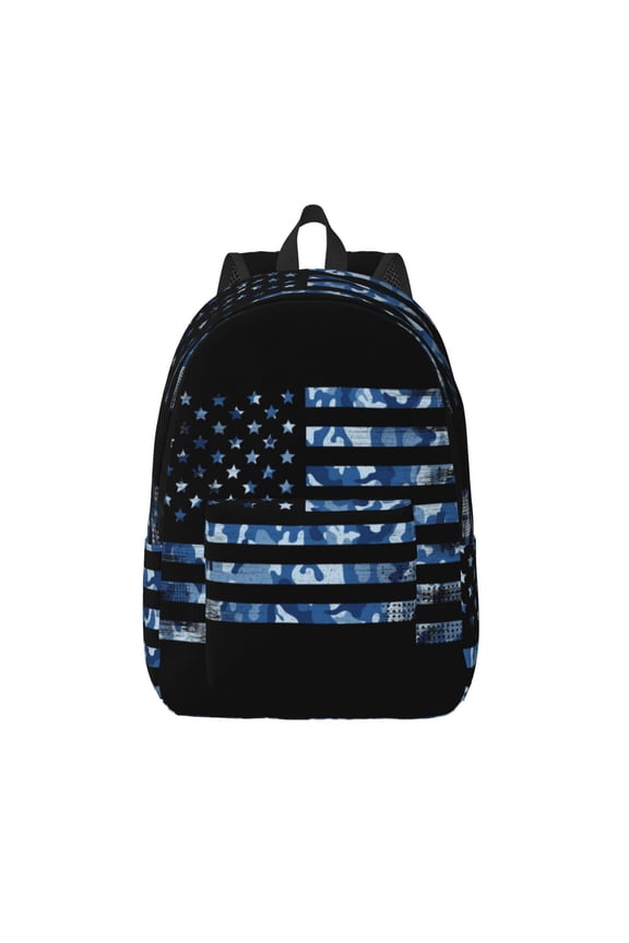 Navy Camouflage American Flag Printed Canvas Daypack - Stylish and Durable Vintage Compact Backpack - Class, Work, Travel, or Laptop Bookbag,Organized Compartments-Medium