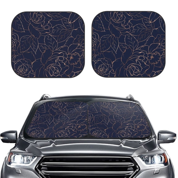 Picia Navy Dark Blue 2 Piece Car Windshield Sun Shade Foldable | Foldable Sun Shield for Front Window Blocks UV Rays and Keeps Your Vehicle Cool-Large