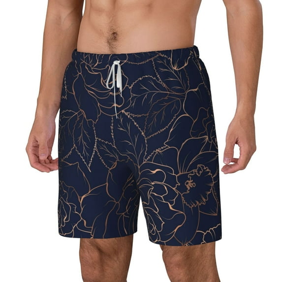 Picia Navy Dark Blue pattern Mens Swim Trunks with Compression Liner Stretch Beach Shorts Quick Dry with Zipper Pockets No-Chafing Board Shorts-Medium