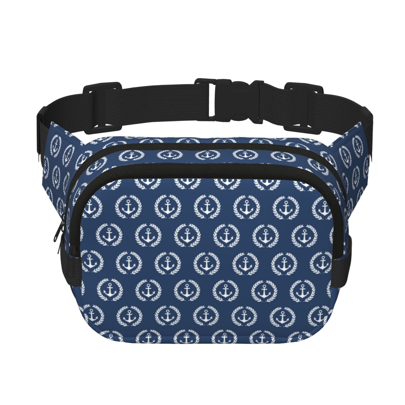 Picia Navy Nautical Print Square Double-Layer Waist Bag Mini Adjustable Waist Belt Bag Exercise Running Travel Hiking