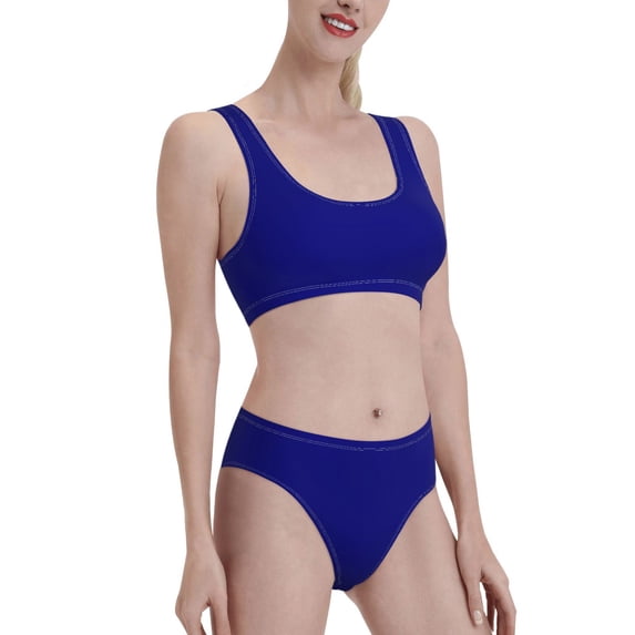 Picia Navy Women's High Waisted Bikini Scoop Neck Swimsuit Two Pieces Bathing Suit-Medium