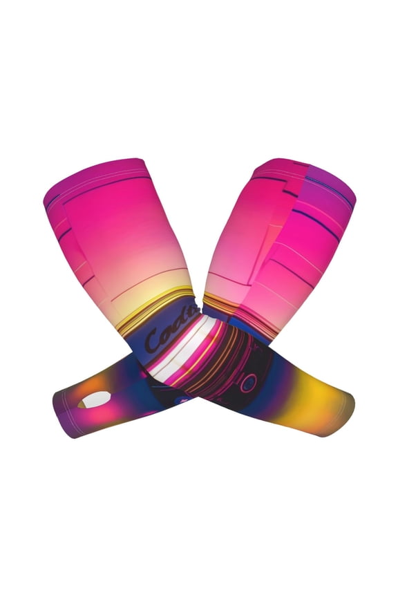 Neon Cassette Tape Arm Sleeves for Men and Women - Tattoo Cover Up UPF 50+ Cooling Sports Sleeve for Basketball Golf Football-One Size