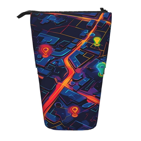 Picia Neon City Map Print Telescopic Pencil Case, Telescopic Pen Holder Telescopic Pencil Pouch Bag Stationery Pencil Case Box Storage Organizer Makeup Bag