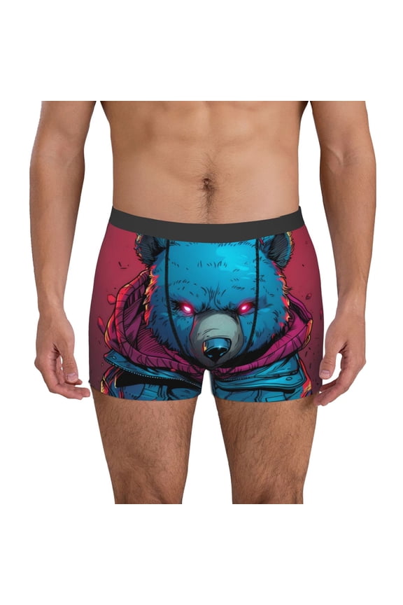 Neon Cyberpunk Blue Bear Pattern Men’s Boxer Briefs – Soft & Breathable Underwear, Stretchy & Comfortable Fit, Supportive Pouch Design, Moisture-Wicking-Medium
