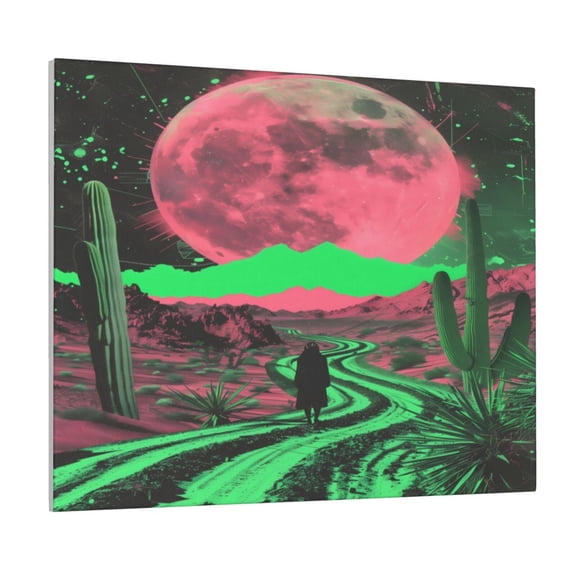 Picia Neon Desert Moon Pattern Decorative Picture – Unique Wall Art, Modern Canvas Print for Trendy Interiors (Horizontal)