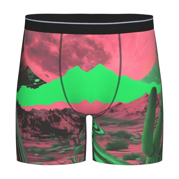 Picia Neon Desert Moon Pattern Men's Athletic Long Leg Briefs , Performance Stretch Underwear，Moisture-Wicking