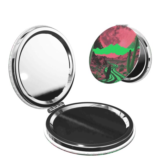 Picia Neon Desert Moon for Compact Vanity Mirror , Travel Makeup Mirror , Portable Magnifying Cosmetic Mirror for Daily, Work, Business-Round Shape