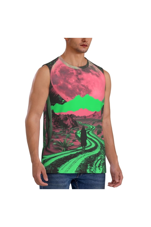 Neon Desert Moon mens Cotton Tank Undershirts , Moisture-wicking Ribbed Tanks, Lightweight Cotton Tank Undershirts-Large