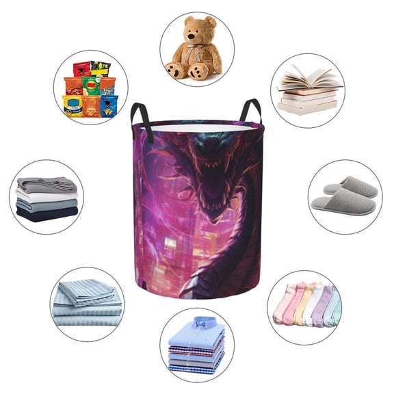 Picia Neon Futuristic Dragon Large Laundry Basket, Waterproof, Freestanding Laundry Hamper, Collapsible Tall Clothes Hamper with Extended Handles-Medium