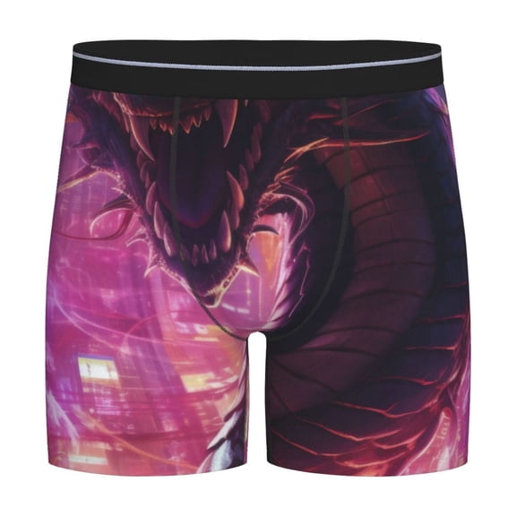 Picia Neon Futuristic Dragon Pattern Men's Athletic Long Leg Briefs , Performance Stretch Underwear，Moisture-Wicking