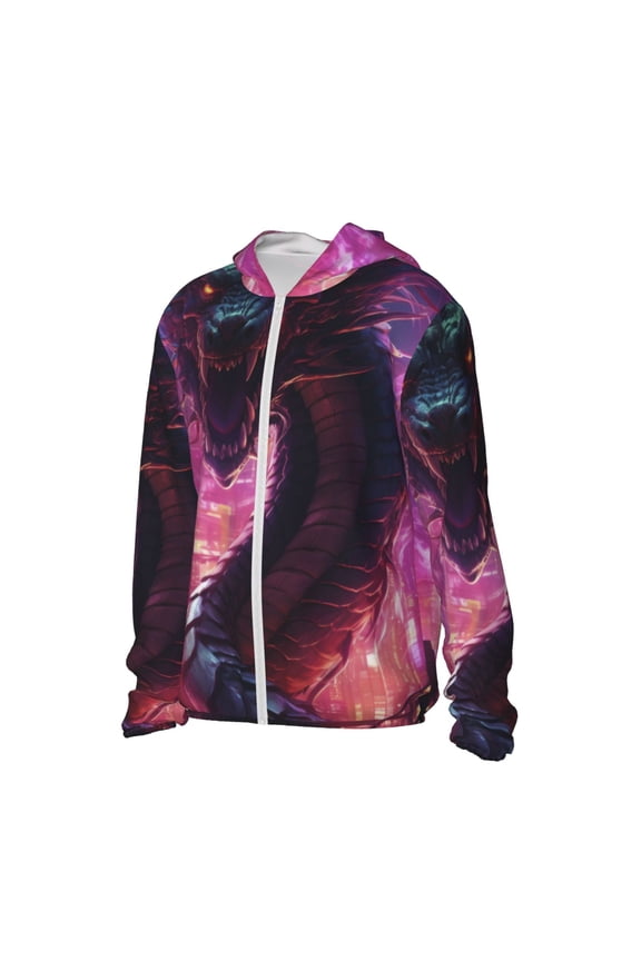 Neon Futuristic Dragon Women's Men's UPF 50+ Sun Protection Hoodie Shirt Long Sleeve SPF Fishing Outdoor UV Hiking Lightweight Shirts-Small