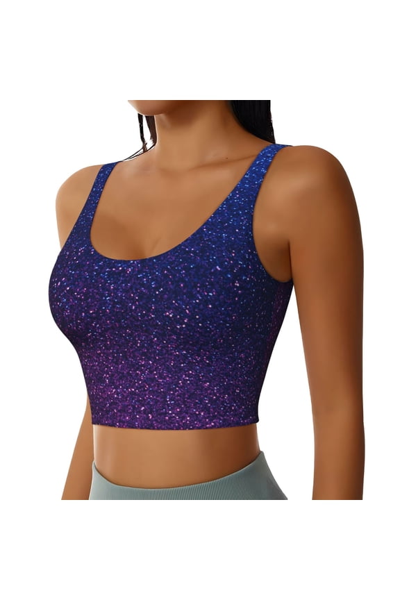 Neon Glitter Sports Bra for Women,Padded Strappy Sports Bras Medium Support Yoga Bra with Removable Cups,Running Yoga Bra-Large