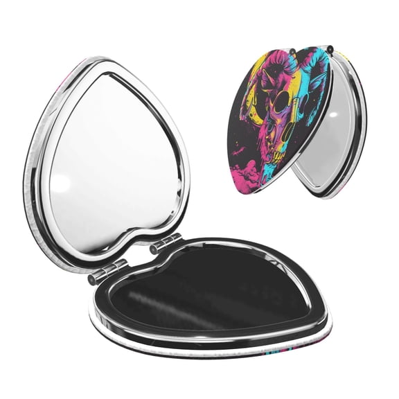 Picia Neon Gothic Skull Moon for Compact Vanity Mirror , Travel Makeup Mirror , Portable Magnifying Cosmetic Mirror for Daily, Work, Business-Heart Shape
