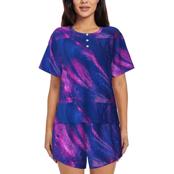 Picia Neon Gradient Blue Pajamas Sets for Women Soft Short-Sleeved Pjs with Lounge Shorts Two Piece Sleepwear-3X-Large