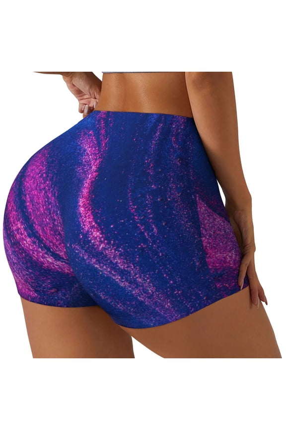 Neon Gradient Blue Printed Workout Shorts for Women Seamless Scrunch Butt Lifting High Waisted Yoga Gym Booty Running Moisture-wicking Short Pants-Medium